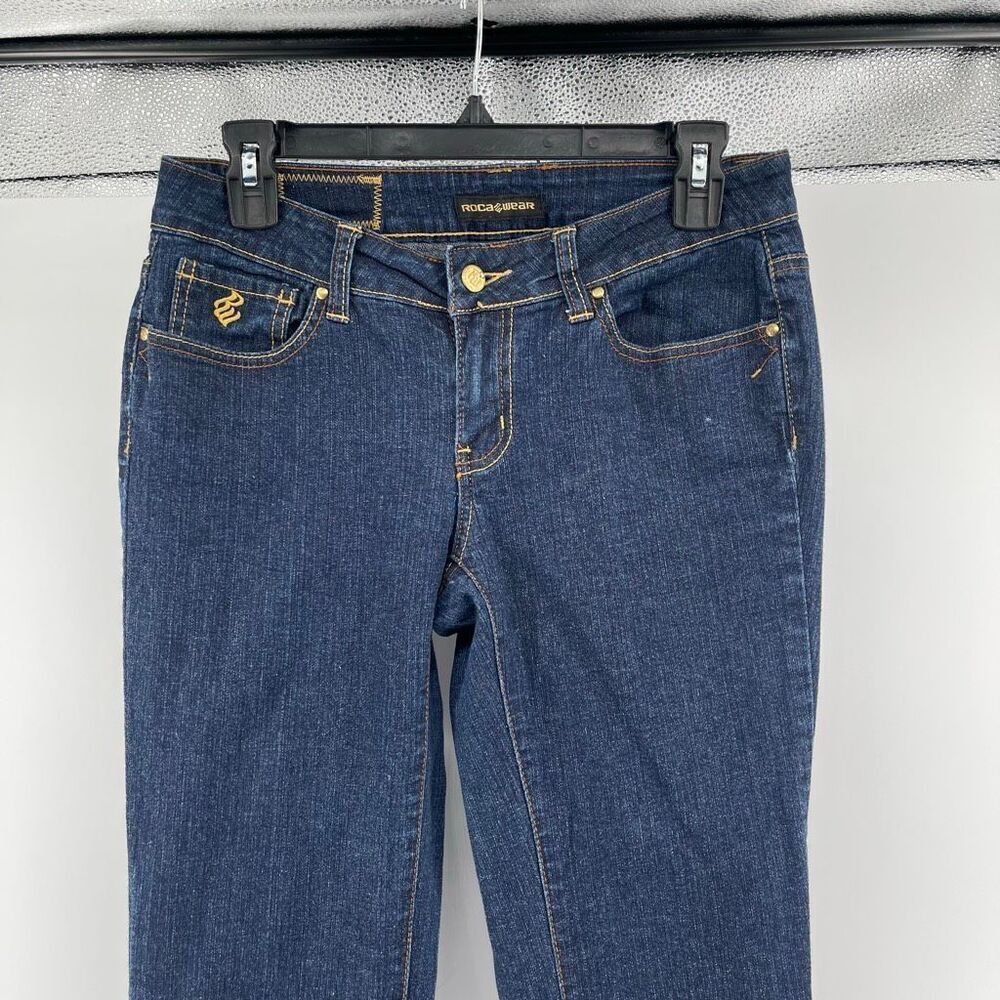 Y2K Rocawear Low Rise Bootcut Jeans Size 5 Dark Wash Stretch Denim Womens - Picture 3 of 15